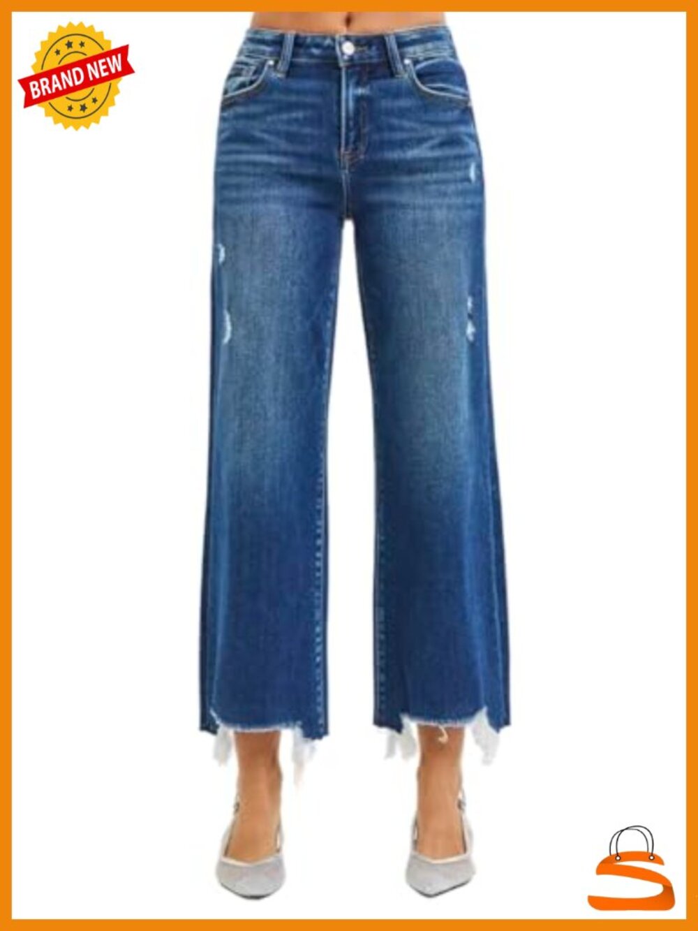 High Rise Cropped Wide Leg Jeans - Cotton Stretch